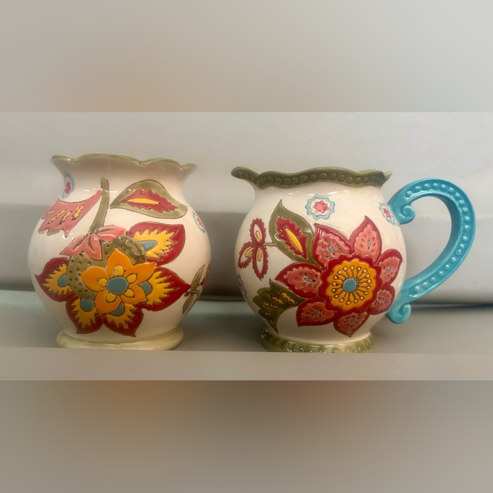 Dutch Wax Hand Painted Ceramic Creamer and Sugar Set